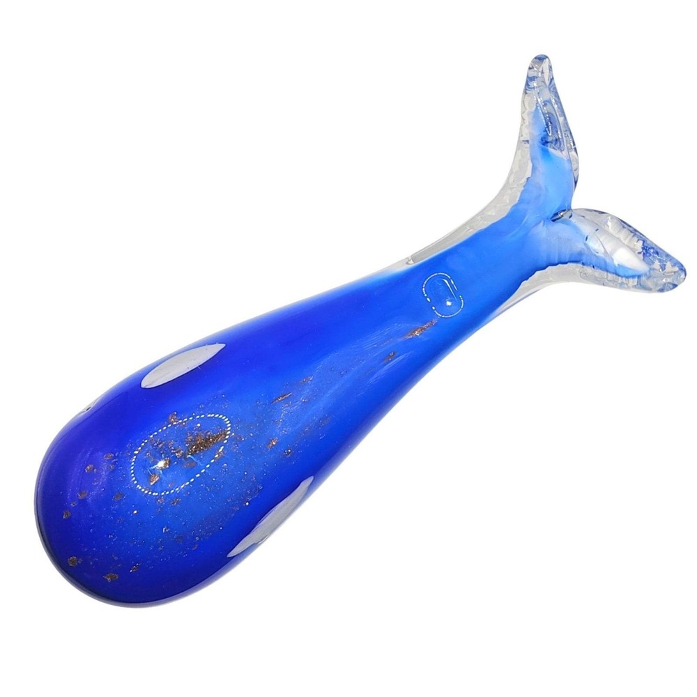 Large Blue Art Glass Whale Figurine Coastal Beach House Ocean Decor 9" Length - Picture 4 of 10